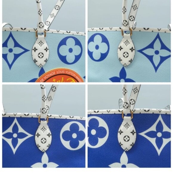 100% Authentic Louis Vuitton Onthego Blue Monogram Canvas Satchel - Picture 8 of 12